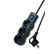 Удлинитель 3х1.5м с заземл. IP20 с выкл. 10А 2200Вт 220В защ. шторки ПВС 3х1 черн. КОСМОС YKsm1.5m-3g-Z-V10A-B