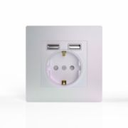 Розетка 1-м СП Pixel IP20 с заземл. с 2-мя заряд. устр. USB тип A+A механизм перламутр. TOKOV ELECTRIC TKE-PX-R1U2A-C04